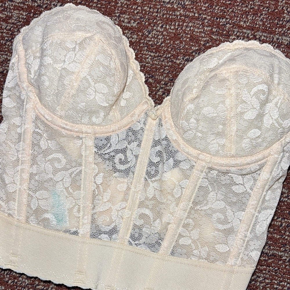 Carnival vintage nude lace bustier bra delicate floral lace low back bra 34C